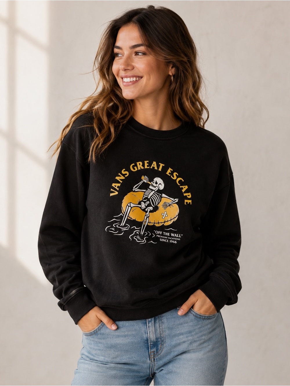 Vans Great Escape Skeleton Graphic Black Crewneck Sweatshirt